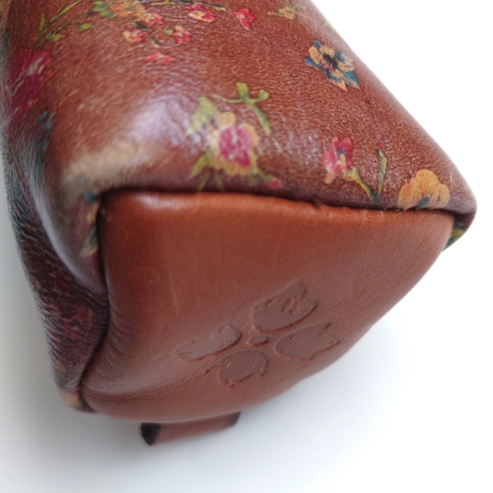 PATRICIA NASH Italian Leather Oblong Wristlet Pouch Makeup Case Floral Brown - Picture 8 of 10